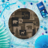 Assiettes En Carton Plaques à papier d'ours de motif en bois rustique (Fête)