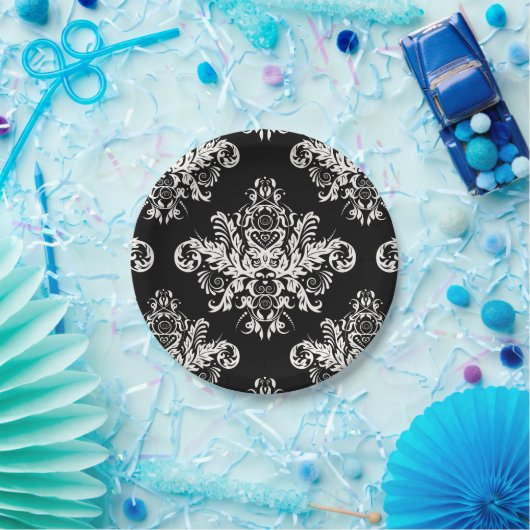 Assiettes En Carton Plaques à papier élégantes noires et blanches - (Fête)