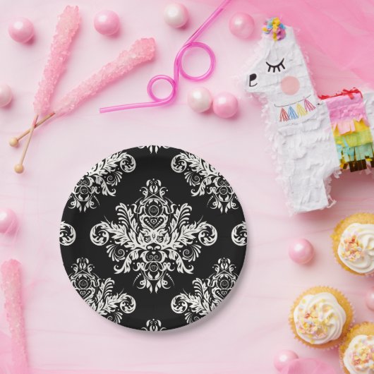 Assiettes En Carton Plaques à papier élégantes noires et blanches - (Fête)