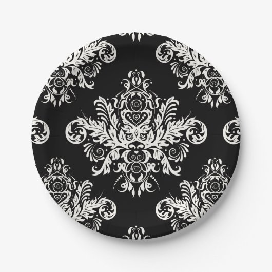 Assiettes En Carton Plaques à papier élégantes noires et blanches - (Devant)