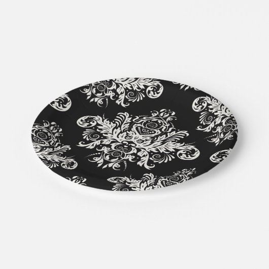 Assiettes En Carton Plaques à papier élégantes noires et blanches - (Angle)