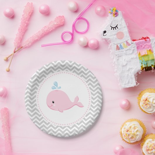 Assiettes En Carton Plaques à papier grises roses de baleine (Fête)