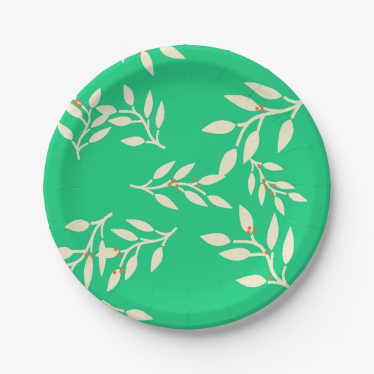 Assiettes En Carton Plaques avec baies et Feuilles sur vert (Devant)