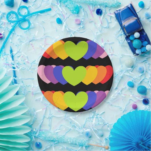 Assiettes En Carton Plaques Black Party avec coeur arc-en-ciel (Fête)