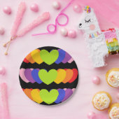 Assiettes En Carton Plaques Black Party avec coeur arc-en-ciel  (Fête)