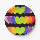 Assiettes En Carton Plaques Black Party avec coeur arc-en-ciel  (Devant)