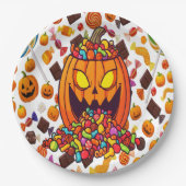 Assiettes En Carton Plaques Citrouilles Halloween colorées (Devant)