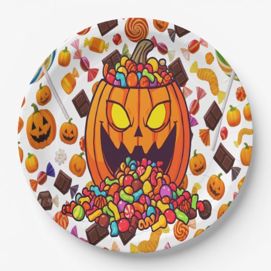 Assiettes En Carton Plaques Citrouilles Halloween colorées (Devant)