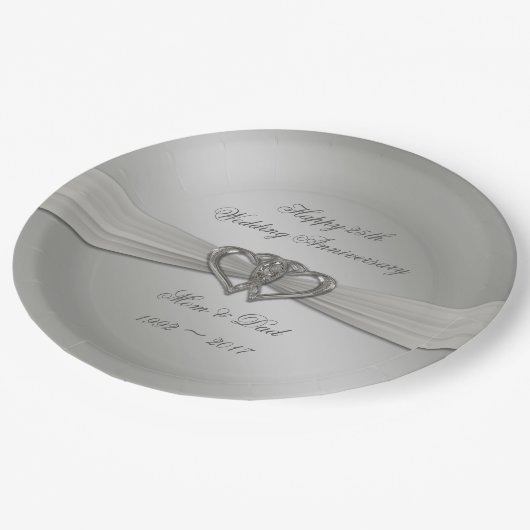 Assiettes En Carton Plaques classiques en argent 25e anniversaire Mari (Angle)
