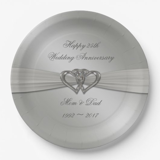 Assiettes En Carton Plaques classiques en argent 25e anniversaire Mari (Devant)