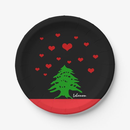 Assiettes En Carton Plaques Coeurs du Liban, Amour, drapeau libanais (Devant)