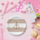 Assiettes En Carton Plaques d'Ancre rayées Brown et blanches (Fête)