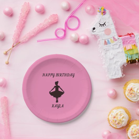 Assiettes En Carton Plaques d'anniversaire Ballerina rose heureux avec (Fête)