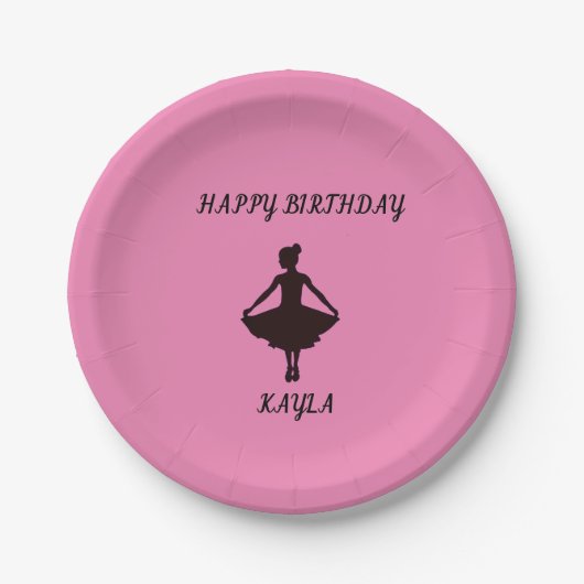 Assiettes En Carton Plaques d'anniversaire Ballerina rose heureux avec (Devant)