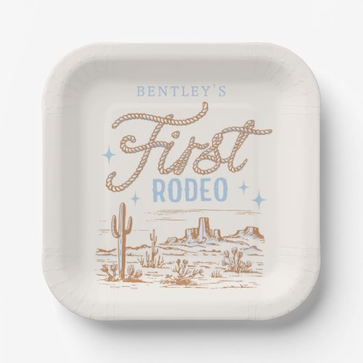 Assiettes En Carton Plaques d'anniversaire Cowboy First Rodeo (Recto)