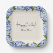 Assiettes En Carton Plaques d'anniversaire de Blue Hydrangea personnal (Recto)