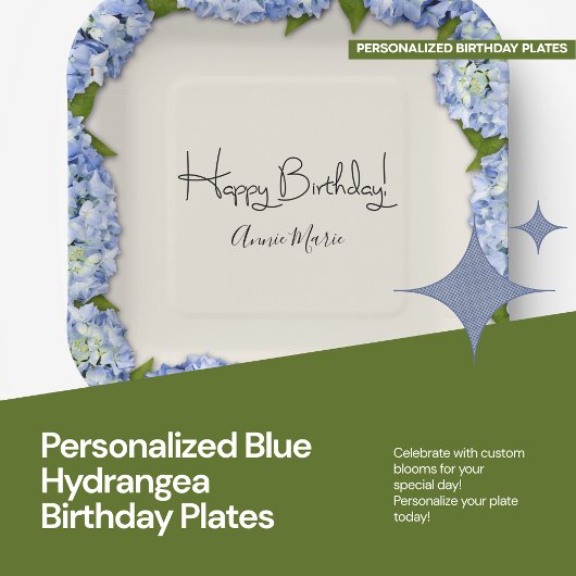 Assiettes En Carton Plaques d'anniversaire de Blue Hydrangea personnal