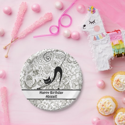 Assiettes En Carton Plaques d'anniversaire de chat noir et blanc perso (Fête)