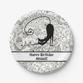 Assiettes En Carton Plaques d'anniversaire de chat noir et blanc perso