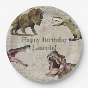 Assiettes En Carton Plaques d'anniversaire de dinosaures personnalisée