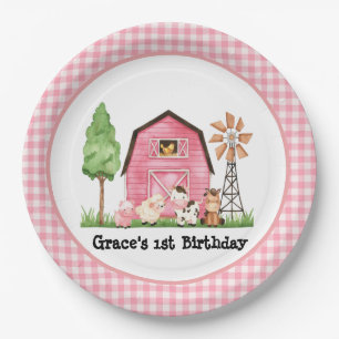 Assiettes En Carton Plaques d'anniversaire de la ferme rose