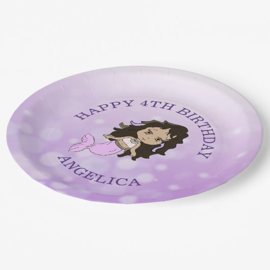 Assiettes En Carton Plaques d'anniversaire de sirène pourpre personnal (Angle)