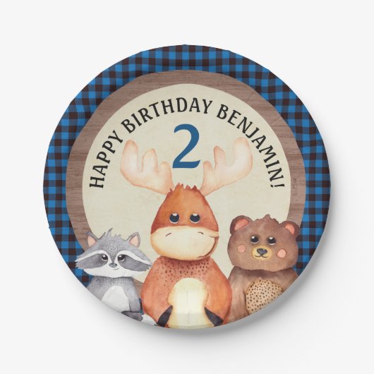 Assiettes En Carton Plaques d'anniversaire du bûcheron bleu (Devant)