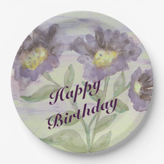 Assiettes En Carton Plaques d'anniversaire en papier violet (Devant)