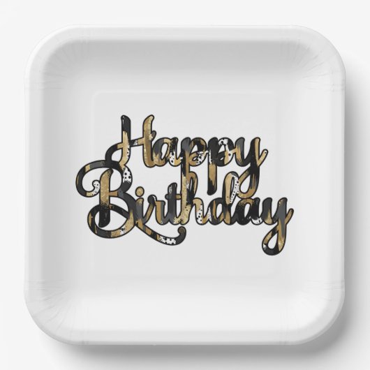 Assiettes En Carton Plaques d'anniversaire Joyeuses Noir et Tan (Recto)