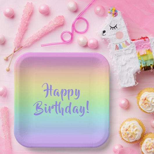 Assiettes En Carton Plaques d'anniversaire Pastel Rainbow Gradient (Fête)
