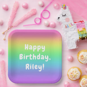 Assiettes En Carton Plaques d'anniversaire Rainbow personnalisées