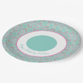Assiettes En Carton Plaques d'anniversaire turquoise rose et blanc (Angle)