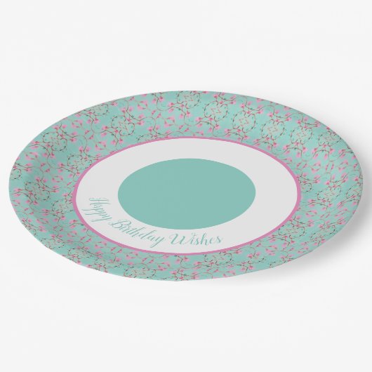Assiettes En Carton Plaques d'anniversaire turquoise rose et blanc (Angle)