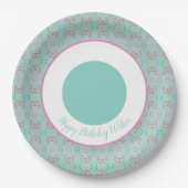 Assiettes En Carton Plaques d'anniversaire turquoise rose et blanc (Devant)