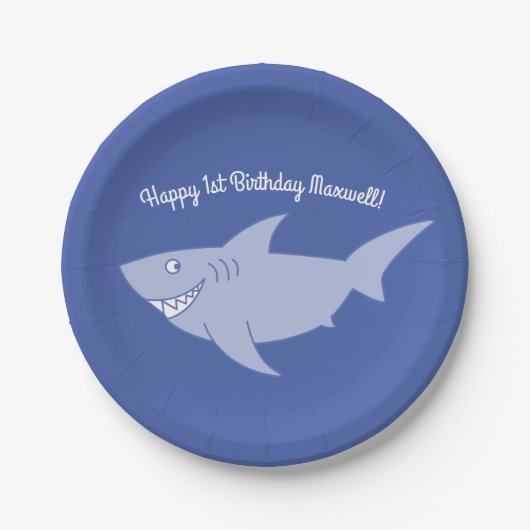 Assiettes En Carton Plaques de 1er anniversaire pour bébé requin (Devant)