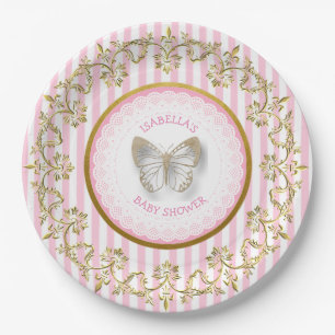 Assiettes En Carton Plaques de Baby shower à papillon rose et or