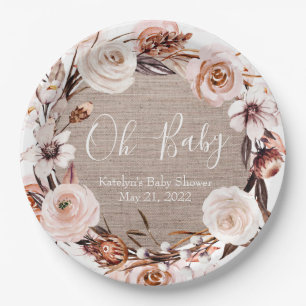 Assiettes En Carton Plaques de Baby shower Boho Burlap Oh Baby