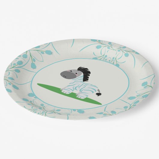 Assiettes En Carton Plaques de Baby shower Zebra Bleu (Angle)