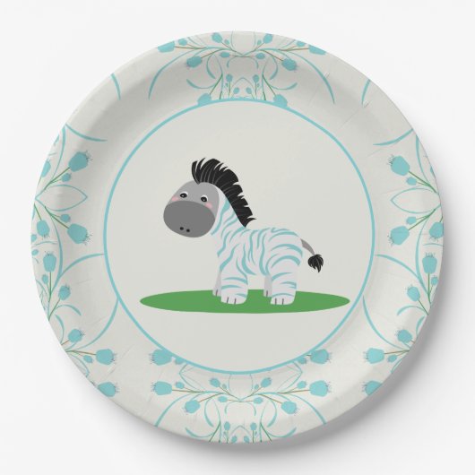 Assiettes En Carton Plaques de Baby shower Zebra Bleu (Devant)