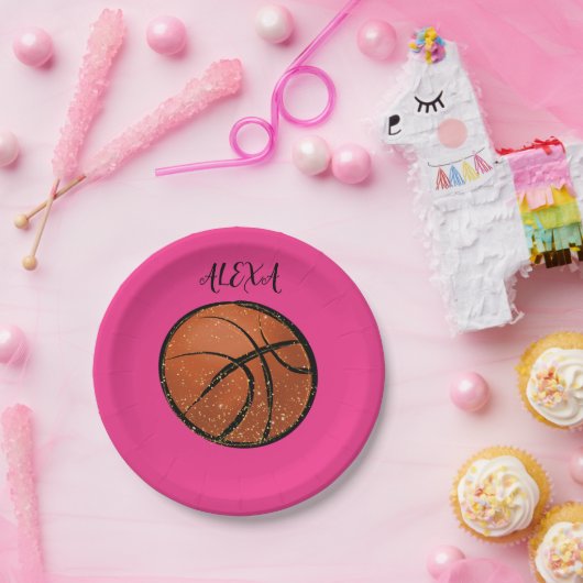 Assiettes En Carton Plaques de basket-ball pour filles en rose. (Fête)