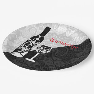 Assiettes En Carton Plaques de bouteilles en dentelle noire et blanche