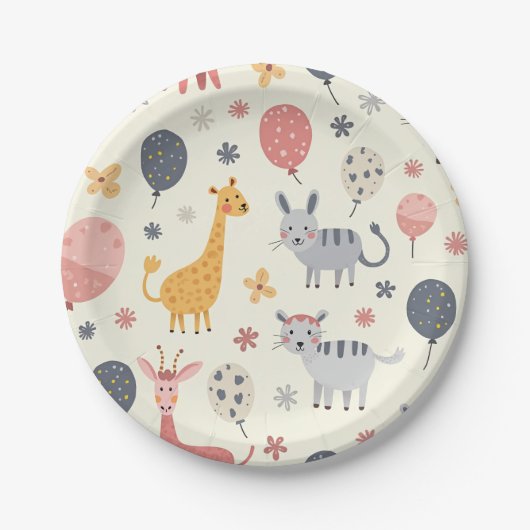 Assiettes En Carton Plaques de fête avec animaux mignons (Devant)