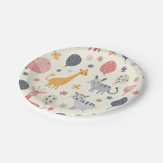 Assiettes En Carton Plaques de fête avec animaux mignons (Angle)