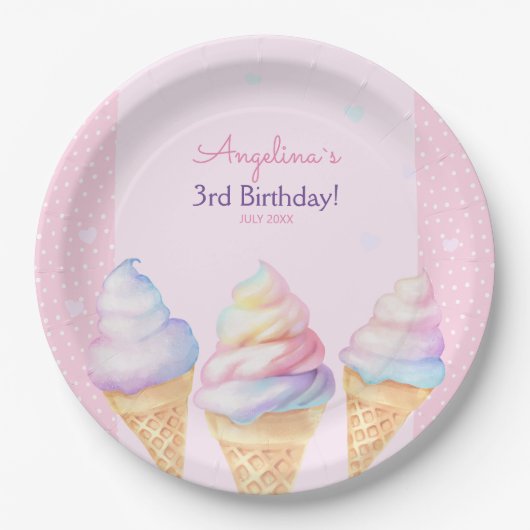 Assiettes En Carton Plaques de fête d'anniversaire avec crème glacée s (Devant)