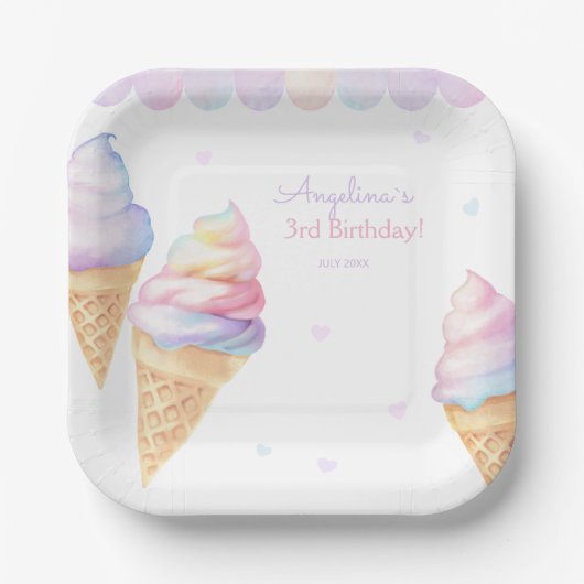 Assiettes En Carton Plaques de fête d'anniversaire avec crème glacée s (Recto)