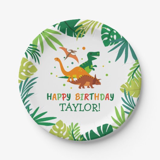 Assiettes En Carton Plaques de fête d'anniversaire de Dinosaur (Devant)