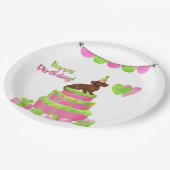 Assiettes En Carton Plaques de fête d'anniversaire rose et vert Dachsh (Angle)