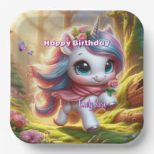 Plaques de fête d'anniversaire Unicorn personnalis