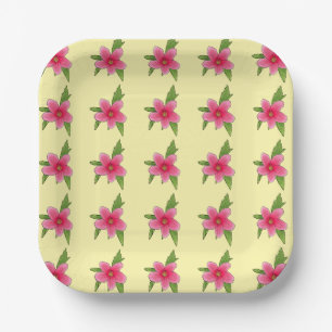 Assiettes En Carton Plaques de fête de fleur d'Hibiscus rose vif