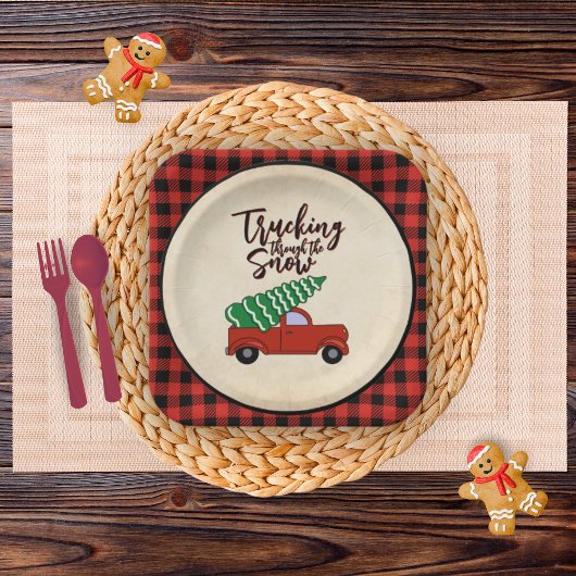 Assiettes En Carton Plaques de fête de Noël de Camion Rouge